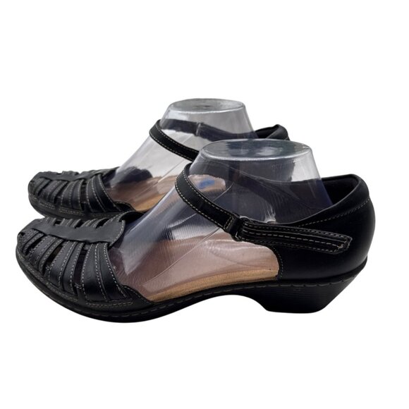 Womens Clarks Size 10 Leather Strappy Low Wedge Sandals Shoe - Picture 4 of 13